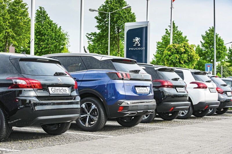 Eine große Auswahl an Peugeot-Modellen steht im Hof.  (Autohaus Glinicke/Kaesler)