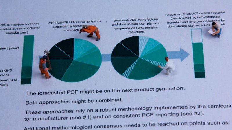 Ein vom Fraunhofer IZM für den Branchenverband SEMI vorbereiteter Bericht erarbeitet Kriterien für die Entwicklung eines CO₂-Fußabdrucks einzelner Halbleiterprodukte entlang der gesamten Wertschöpfungskette.(Bild:  Fraunhofer IZM)