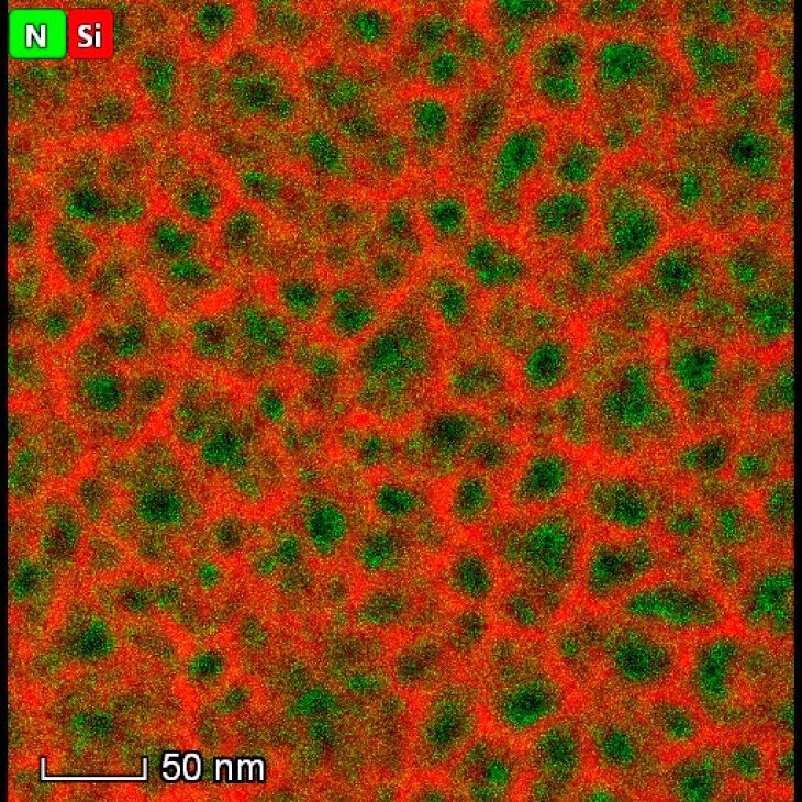 TEM-Aufnahme des npSi/PPy-Kompositmaterials (npSi = nanoporöses Silizium; Ppy = Polypyrrol). 