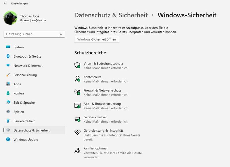 Windows-Sicherheit in Windows 11 steuern. (Joos/Microsoft (Screenshot))