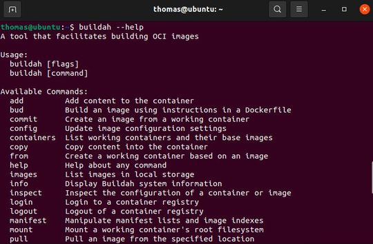 Nach der Installation steht Buildah über das Terminal als Kommandozeilentool zur Verfügung.(Bild:  Joos / Canonical)