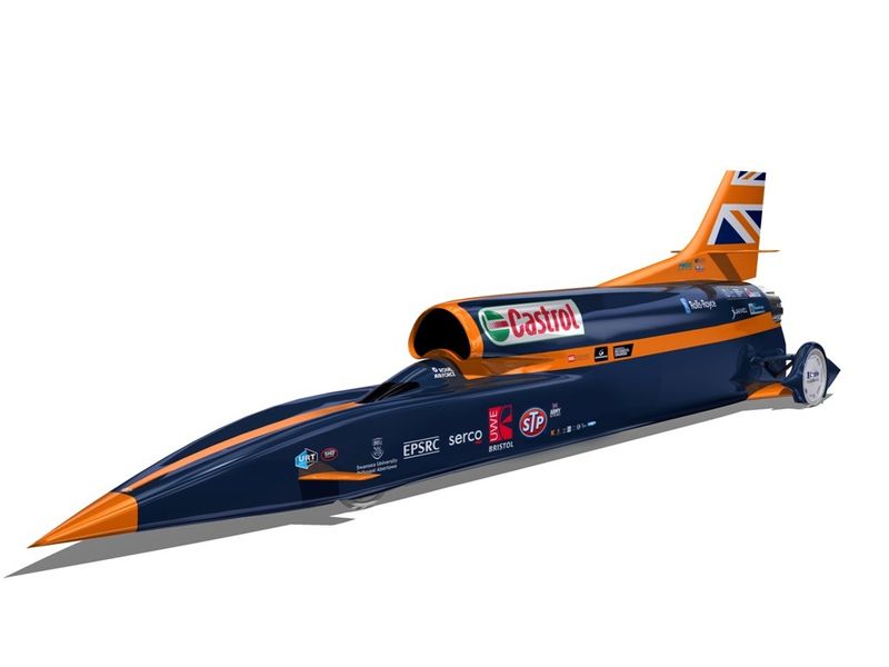 Das Bloodhound Super Sonic Car ist ein Raketenauto, mit dem in Südafrika ein neuer Landgeschwindigkeitsrekord von 1609,344 km/h aufgestellt werden soll. An der Entwicklung des Fahrzeugs waren u.a. der Technologiekonzern Lockheed Martin und der gegenwärtige Landgeschwindigkeits-Weltrekordinhaber Andy Green beteiligt. Das Fahrzeug besitzt zwei übereinanderliegende Triebwerke: Ein Raketentriebwerk mit ca. 130 kN Schub und ein Eurojet EJ200 aus dem Eurofighter, welches etwa 90 kN leistet. Das Projekt soll helfen, in England Schüler für technische Berufe zu begeistern. (Siemens NX/BloodhoundSSC)