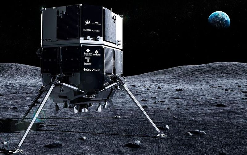 Der 2,3 Meter hohe und bei ausgefahrenen Landebeinen 2,6 Meter breite Lander „Hakuto-R“ hat u.a. einen kleinen Rover und einen noch kleineren Zweiradroboter an Bord.(Bild:  ispace)