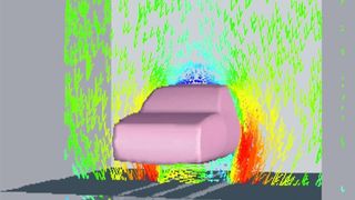 Die Luftströmung in der Lackierkabine und die Bewegung der Tröpfchen werden berechnet, um die Luftführung in Umluft betreiben zu können. (Bild: Fraunhofer IPA)