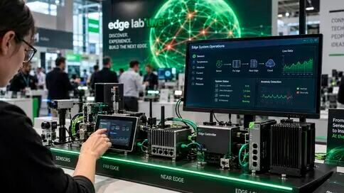 Edge Computing: Auf dem edge lab LIVE! der electronica 2026 zeigen Live-Demonstrationen, wie sich Embedded-Hardware, industrielle Kommunikation und Edge AI in vernetzten Systemen kombinieren lassen.(Bild:  Messe München)