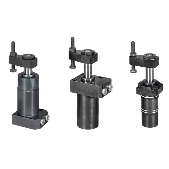 Ein ebenfalls selbst konfigurierbares Element ist der neue robuste Schwenkspanner mit Ultraschall-Positionskontrolle.(Bild:  Stark Spannsysteme)