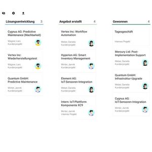 In der Board Ansicht sehen Sie Ihre Pipeline und Details zu einzelnen Aufträgen jederzeit auf einen Blick.(Bild:  Meisterplan)