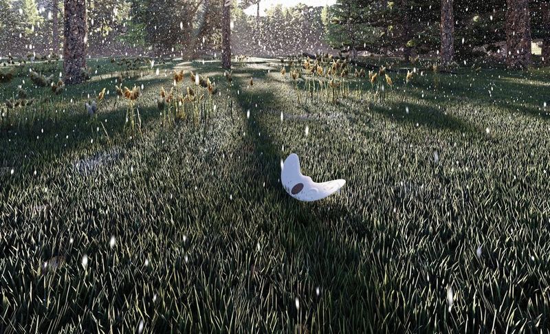 Auf dem Boden angekommen, sind die Bio-Gleiter einsatzbereit. Ihre Sensoren öffnen sich bei Kontakt mit Feuchtigkeit und messen dann den pH-Wert. Dieser wird per Drohne ausgelesen. (Bild: Empa)