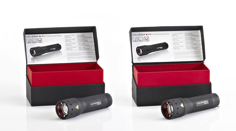 Plagiarius 2015  -  Auszeichnung LED-Taschenlampe „LED LENSER P7.2” Links Original:		Zweibrüder Optoelectronics GmbH & Co. KG, Solingen, Deutschland Rechts Fälschung:	Vertrieb: Sang Sang Tech Co., Ltd., Hongkong, VR China  (Bild: Aktion Plagiarius e.V.)