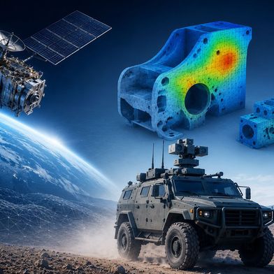 Simulation sicherheitskritischer Systeme: Virtuelle Modelle ermöglichen die Analyse von Vibrationen, Schockbelastungen und thermostrukturellen Effekten bereits vor dem Bau physischer Prototypen. (Bild: Merkle)