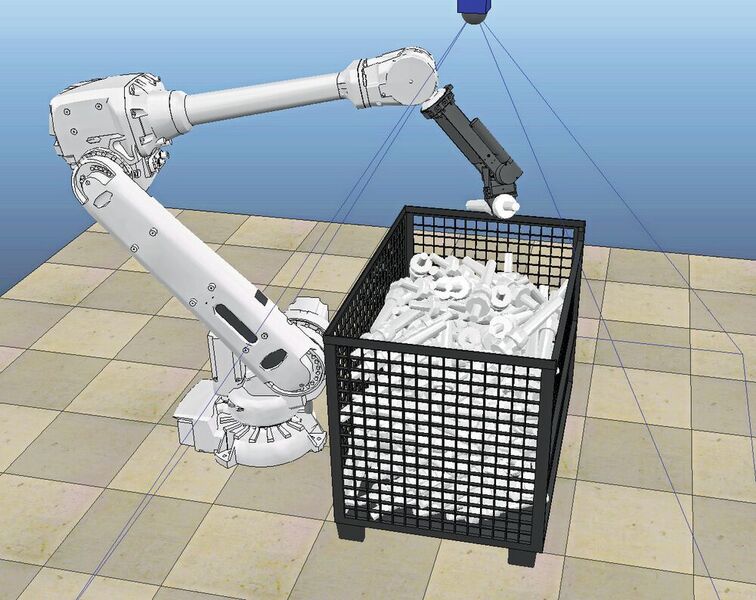 Im Forschungsprojekt „Deep Grasping“ erarbeiten Forscher eine virtuelle Lernumgebung. Darin üben Roboter bereits vor ihrer Inbetriebnahme Greifversuche an Werkstücken, mit denen sie später arbeiten sollen.  (Fraunhofer-IPA/Kilian Kleeberger)