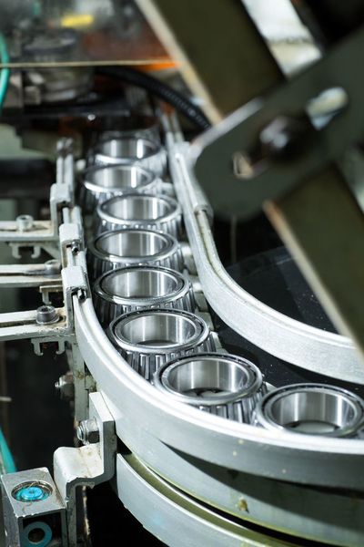 An automated line showcasing bearings that the company manufacutures (SKF)