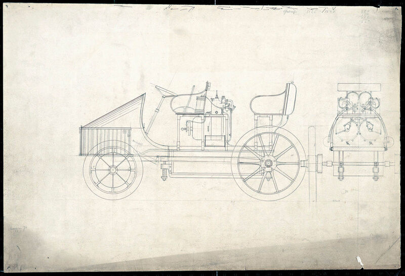 Eine der wenigen erhaltenen Zeichnungen der Konstruktionspläne des Semper Vivus. (Porsche)