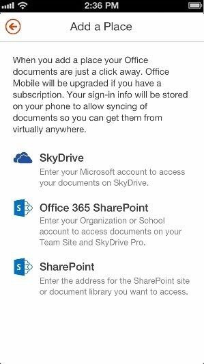 Der Nutzer kann einstellen, wo die App nach Dokumenten suchen soll oder sie ablegen kann. Dabei sind auch Skydrive und Sharepoint-Server erlaubt. (Bild: Microsoft)