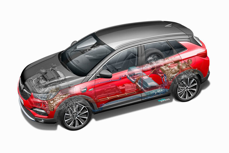 Mittels der 13,2 kWh großen, unter den Rücksitzen platzierten Lithium-Ionen-Batterie ist laut Opel eine rein elektrische Reichweite von bis zu 50 Kilometern möglich. (Opel )