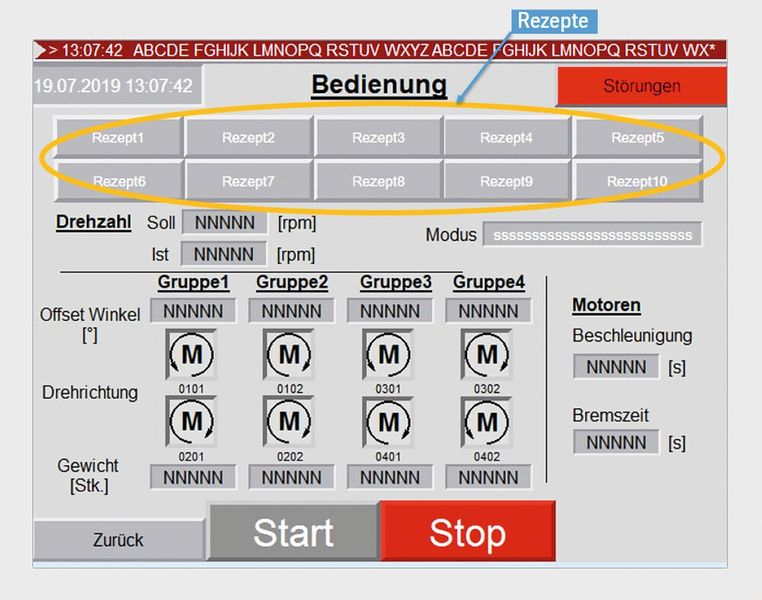 Display mit Rezeptauswahl (Bild: Thyssenkrupp Industrial Solutions AG)
