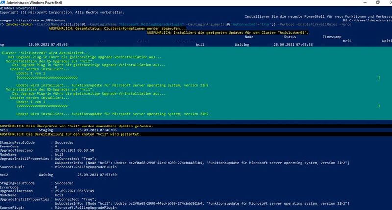 Update zu Azure Stack 21H2 in der PowerShell. (Joos/Microsoft (Screenshot))