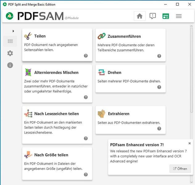 Verschiedene Tools in PDFsam. (Joos/PDFsam (Screenshot))