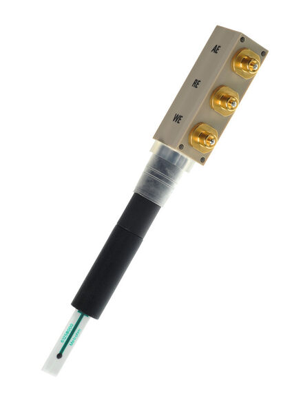 Abb. 3: Die Gold-Mikrodraht-Elektrode, bestehend aus Elektrodenschaft und Sensor. (Bild: Deutsche Metrohm)
