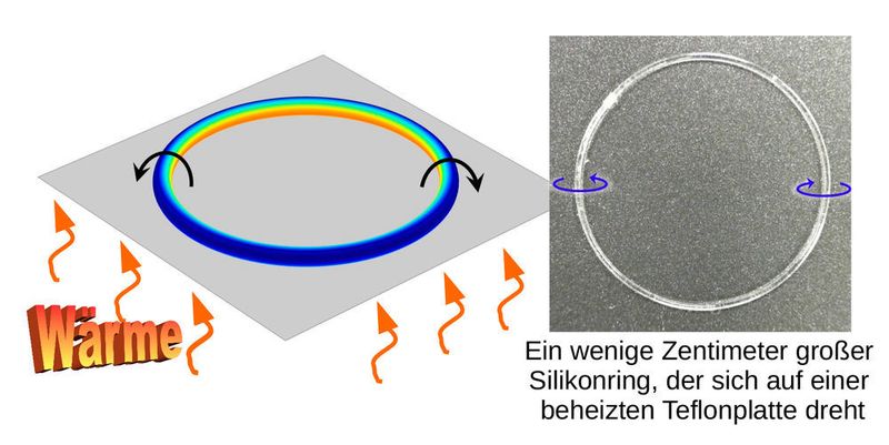 Die zum Ring gebogene Polymerfaser verformt und bewegt sich durch die Wärme der Heizplatte. (Falko Ziebert)