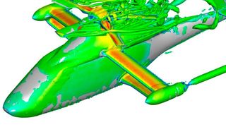 Visualisierung der turbulenten Strukturen in der Umgebung des Rotorkopfs. (TU München)