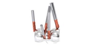 The Seco solid carbide barrel milling tools with patented HXT coating are also suitable for machining medical components such as femoral implants.  (Seco)