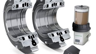 FAG-Flanschlager-Gehäuseeinheiten FERS (links) und FERB (rechts) mit Servicepaket für Elektromotoren: Condition Monitoring System Smart Check und Schmierstoffgeber Concept2.  (Schaeffler)