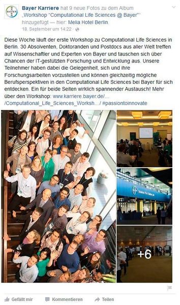 So rekrutieren die Dax-30-Unternehmen mit ihren Karriere-Seiten auf Facebook (in alphabetischer Reihenfolge). (Facebook/https://www.facebook.com/BayerKarriere)