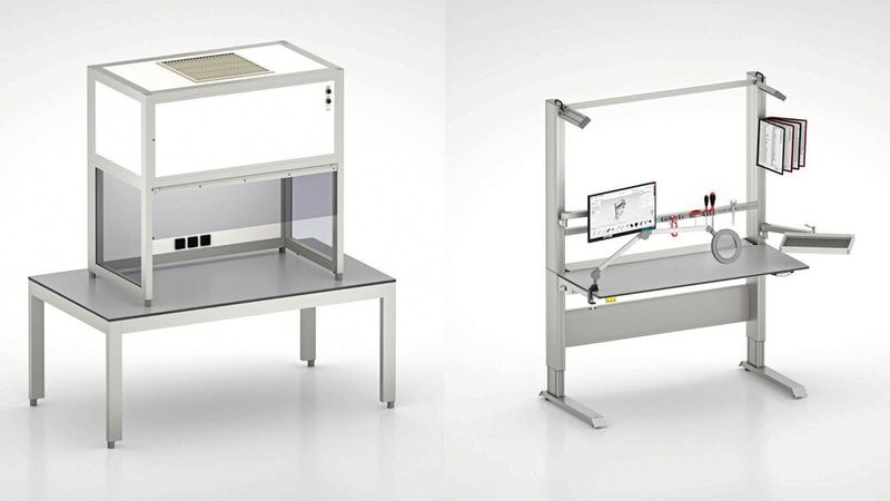 Qu'il s'agisse de postes de travail compatibles salle blanche, de cabines à flux laminaire sous forme de montants de table, ou de tentes salle blanche tout entières : item propose différentes solutions pour salle blanche, parfaitement adaptées aux besoins divers de ses clients.  (Source : item)