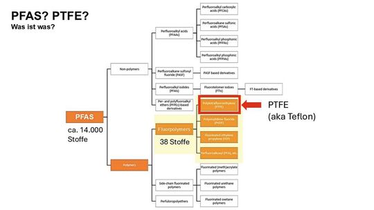 Die Hierarchie verstehen: PTFE (besser bekannt als Teflon) ist nur einer von rund 14.000 Stoffen, die unter den Sammelbegriff PFAS fallen. Als Fluorpolymer wäre es bei einem pauschalen Verbot jedoch „mitgefangen“.(Bild:  Igus)