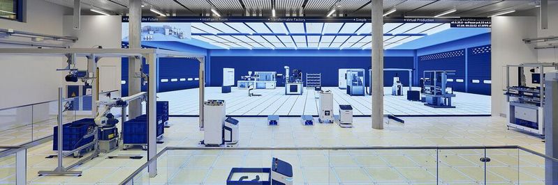 So sieht es in der Modellfabrik von Bosch Rexroth in Ulm aus.(Bild:  Bosch Rexroth)