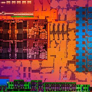 Ein Die-Shot des Ryzen-Mobile-Prozessors mit seinen vier Kernen und integrierter Radeon-Vega-GPU.