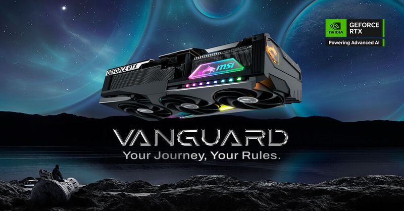 Vandguard nennt sich die neue High-End-Serie von MSI mit futuristischem Design und RGB-Beleuchtung. MSI setzt hier ebenfalls eine Vapor Chamber und drei Stormforce-Lüfter ein. (Bild: MSI)