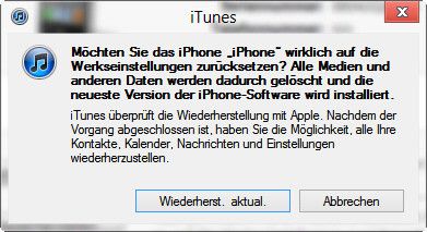 Ein unerlaubter Jailbreak lässt sich leicht rückgängig machen. Dazu muss das iPhone mit einem Rechner verbunden sein, der über ein Backup des Smartphones verfügt. Über „Geräte\Wiederherstellen“ lässt sich das Gerät in den Originalzustand zurückversetzen. (Archiv: Vogel Business Media)