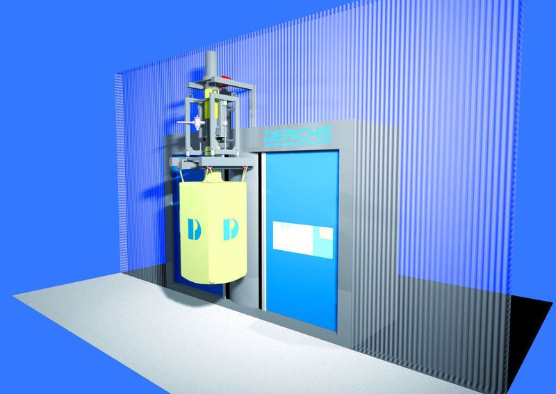 Um die Grenze zwischen verschiedenen Hygienebereichen mit einem gefüllten Big-Bag überschreiten zu können, wurde ein neues Konzept entwickelt. Wie bei einem Revolver werden die Big-Bags in Position gedreht. weiter (Archiv: Vogel Business Media)