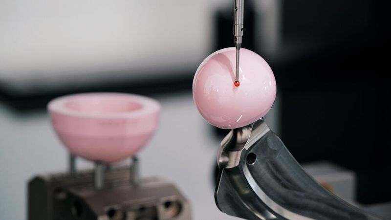 Die Kombination aus optischer und taktiler Messtechnik sorgt für die erforderliche Präzision an den Werkstücken. Im Bild exemplarisch zu sehen: die Überprüfung eines künstlichen Hüftgelenks. (Dr. Schneider Messtechnik)