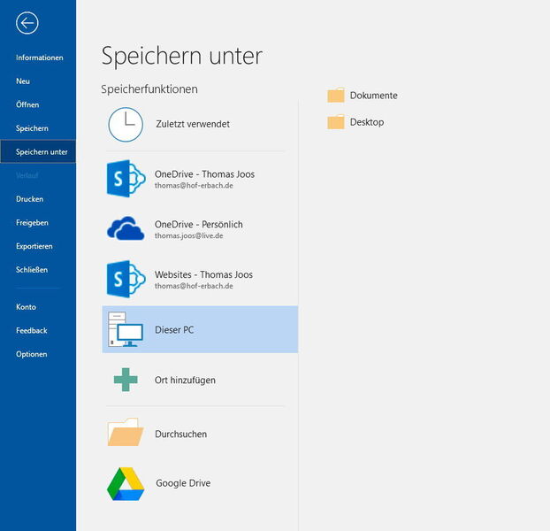 Google Drive kann direkt in Microsoft Office integriert werden. (Thomas Joos / Microsoft)