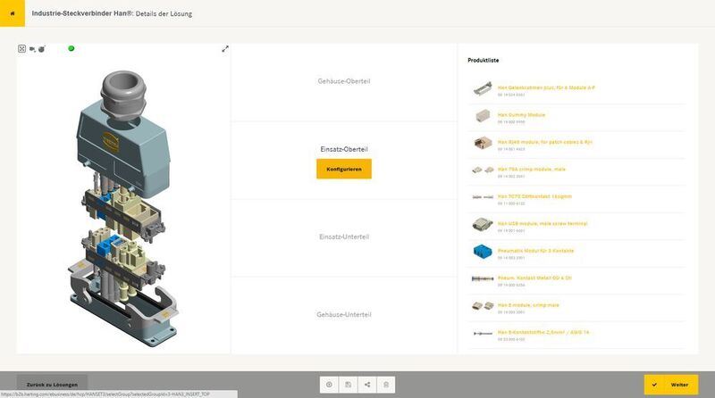 Mit dem Han-Konfigurator wird Schnittstellen-Design interaktiv und passgenau. (Harting)
