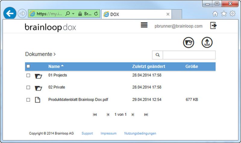 Secure Enterprise Filesharing: Das Web-Interface von Brainloop Dox. (Brainloop)