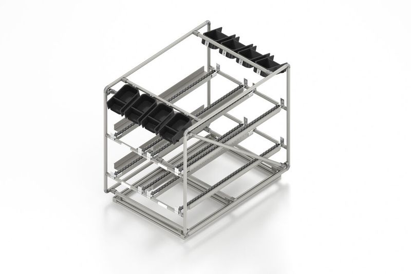 Die Base Carts bieten eine Standardschnittstelle zu den Topmodulen, die sich dank der Flexibilität des Item-Systembaukastens individuell konfigurieren lassen. (Bild: Item)