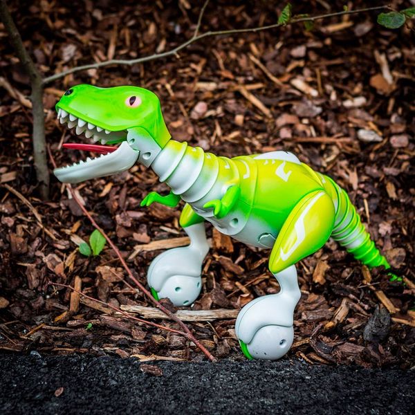 Den Cyber Dino sollte man nicht am Schwanz ziehen, weil er dann ein wenig unleidlich wird. Aber sonst soll er sehr zutraulich sein. Er lässt sich streicheln, gibt Geräusche von sich, lässt seine Äuglein aufblitzen, fühlt die Präsenz von Menschen und reagiert entsprechend. Er wird entweder per Controller oder Gesten gesteuert. Bei www.radbag.de kostet das elektronische Haustier 134,95 Euro. (www.radbag.de)