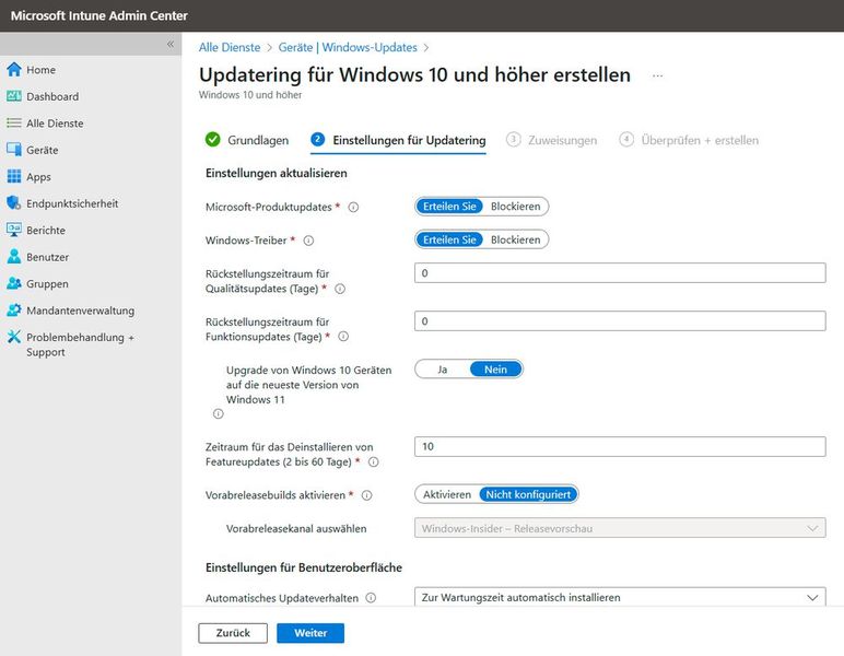 Anpassen von Updates mit Microsoft Intune. (Bild: Joos - Microsoft)