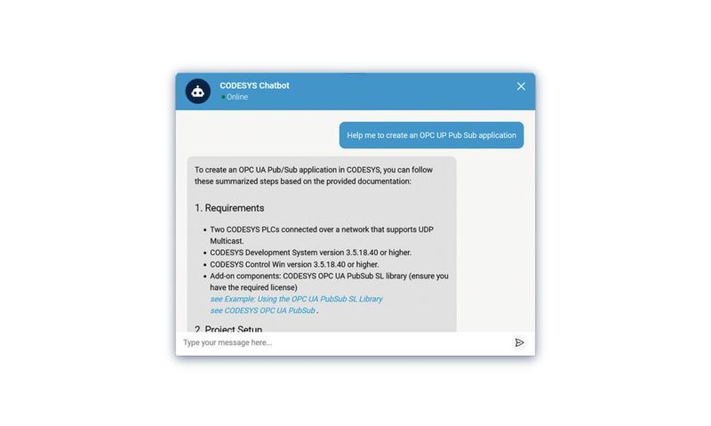 Der KI-Chatbot in der Onlinehilfe stützt sich ausschließlich auf die Dokumentation des Tool-Herstellers. (Bild: Codesys)