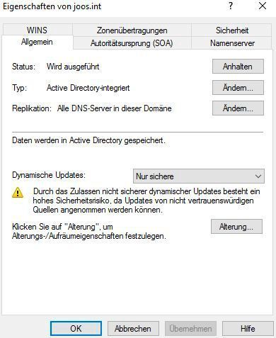In den Einstellungen von DNS-Zonen lassen sich Sicherheitseinstellungen setzen. (Joos / Microsoft)
