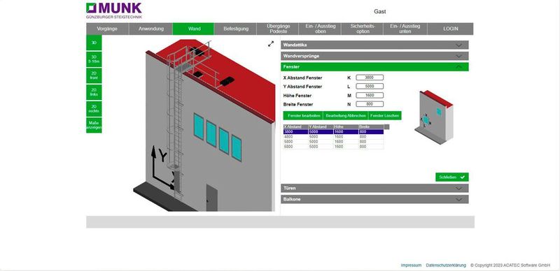Blick auf eine echte Premiere in der Steigtechnikbranche – den Steigleiterkonfigurator von Günzburger Steigtechnik, mit dem sich ganz individuelle Systeme zusammenstellen lassen. (Bild: Munk Günzburger Steigtechnik)