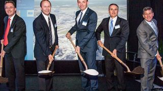 Groundbreaking in Freeport (Pictured from left to right): Dirk Reinelt, SVP of the Senior Project Shale Gas, BASF Corporation, Wayne T. Smith, Chairman and CEO of BASF Corporation, Torgeir Kvidal, Acting President and CEO of Yara International, Stefano Pigozzi, President Monomers of BASF Corporation and Chris Witte, SVP and General Manager of the Freeport Site, BASF Corporation. (Picture: BASF)