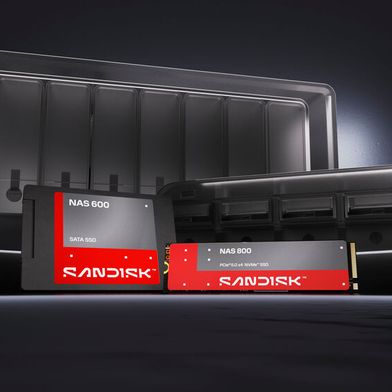 Auch bei NAS-Systemen steigt der All-Flash-Anteil. Sandisk bringt hier zwei speziell auf dieses Segment zugeschnittene SSDs auf den Markt: das SATA-Modell NAS 600 im 2,5-Zoll-Format und die M.2-NVMe-SSD NAS 800. (Bild: Sandisk)