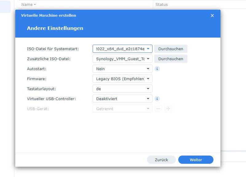 Einstellungen von VMs in Synology Virtual Machine Manager. (Bild: Joos - Synology)