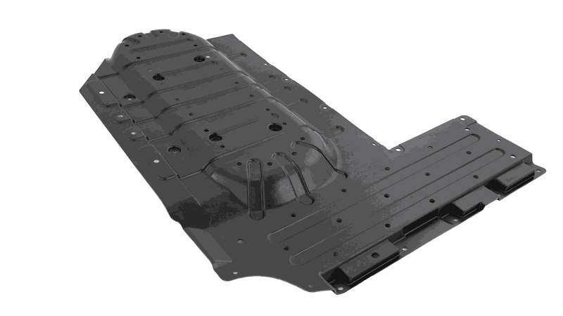 Bei dem Unterfahrschutz handelt es sich um ein Sicherheitsbauteil mit mehreren Funktionen. Die Platte fungiert als physische Barriere in Elektrofahrzeugen. Sie verhindert, dass Objekte bei Unfällen in die Batterie eindringen.(Bild:  Röchling Automotive)