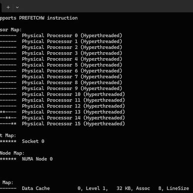 Coreinfo gibt einen Überblick zu den verbauten CPUs im Server oder PC.  (Bild: Thomas Joos)